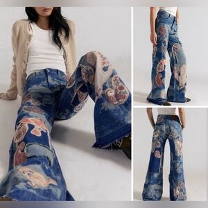 NWT Free People We The Free Flying High Patched Jeans - rosebud blue - 24